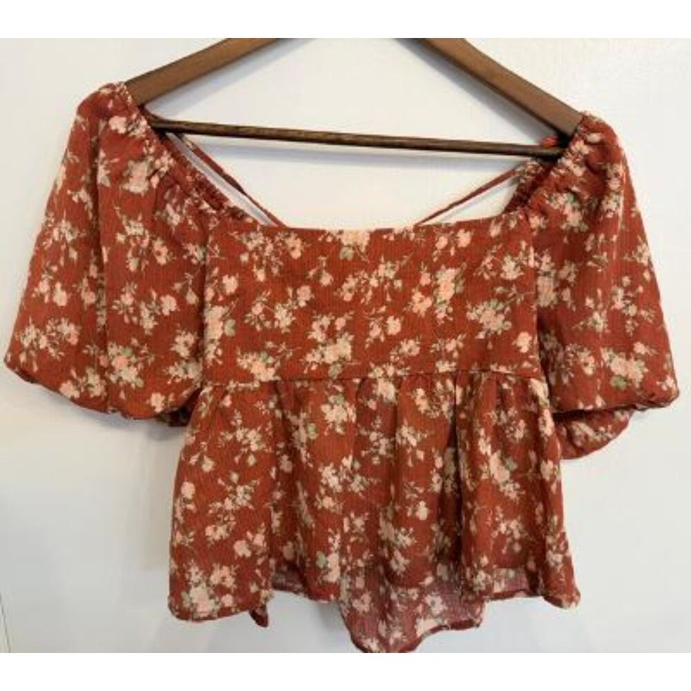 Altar'd State Flowy Crop Top Women's Puffy Sleeve Boho Blouse Size S
